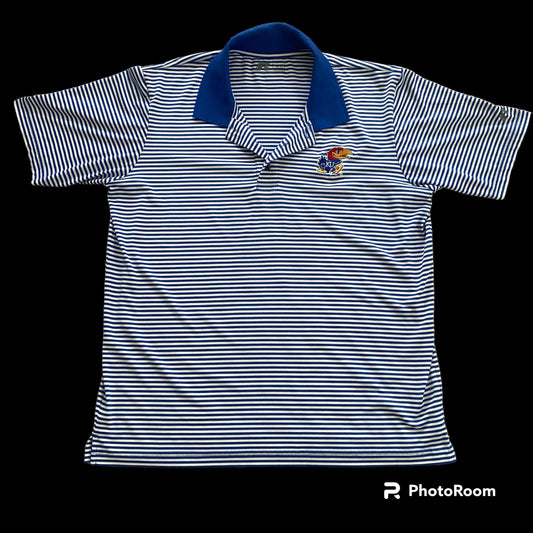 Kansas Jayhawks Striped Polo Russell Athletic