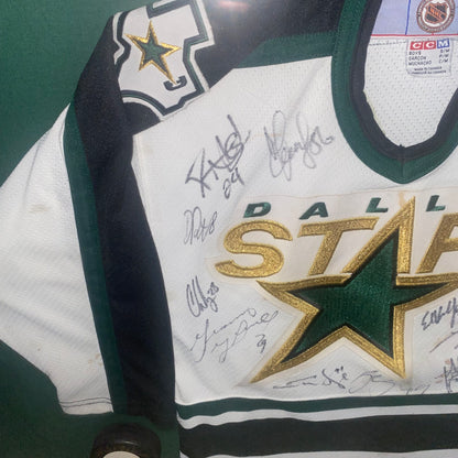 Dallas Stars 1998-99 Vintage Stanley Cup Team Signed Framed Jersey with Mike Modano Signed Puck