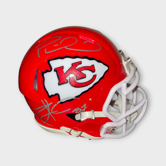 Kansas City Chiefs Patrick Mahomes & Travis Kelce Autograph Mini Helmet COA